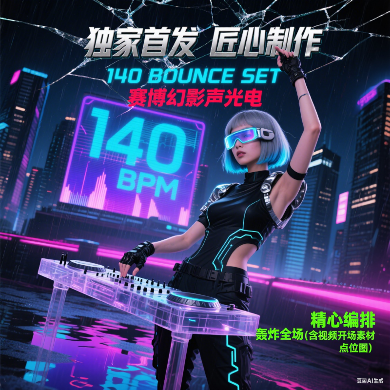 独家首发 匠心制作 赛博幻影声光电中英文140 BOUNCE SET 精心编排 轰炸全场(含视频开场素材 点位图)